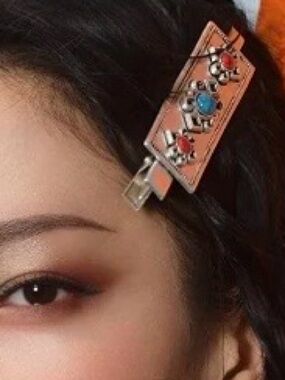 (1) Florasis Nomadic Glam Luxury Hair Clip Faux Turquoise and Coral Stones